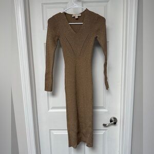 Michael Kors Metallic Gold Long Sleeve Dress